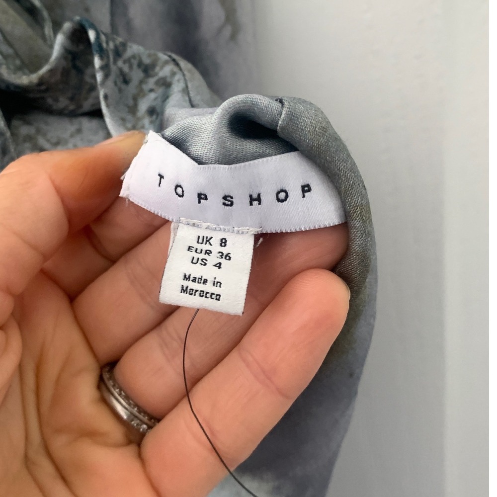 Topshop Cowl Neck Abstract Marble Print Midi Dress Grey Blue US 4 F105977 - Picture 4 of 11
